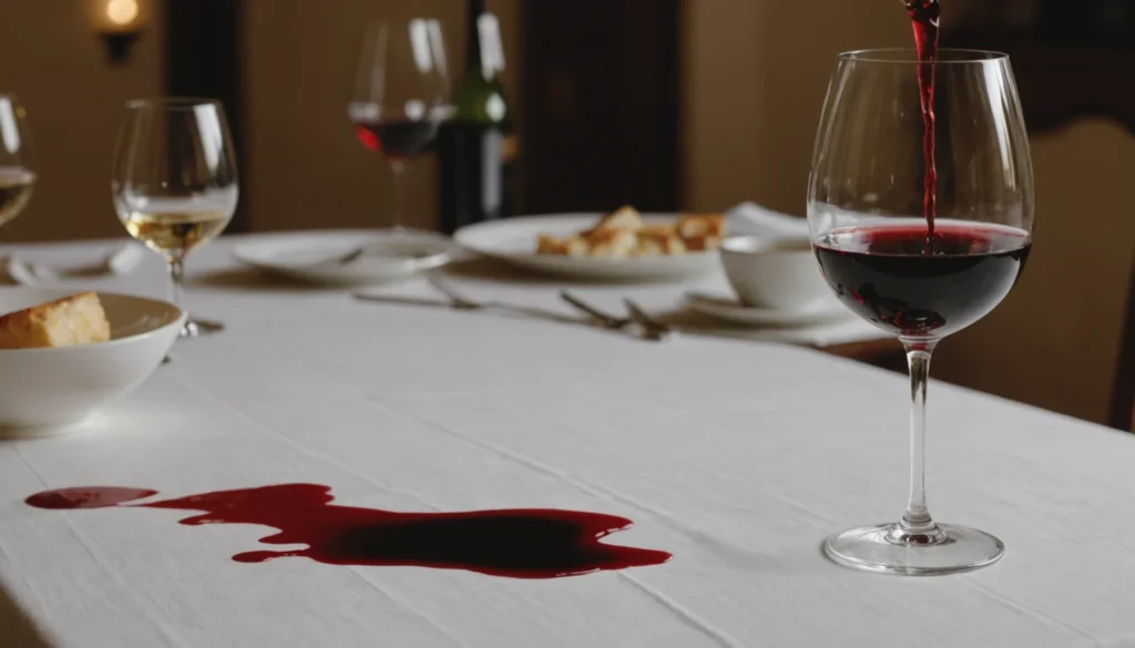 taches de vin sur nappe blanche